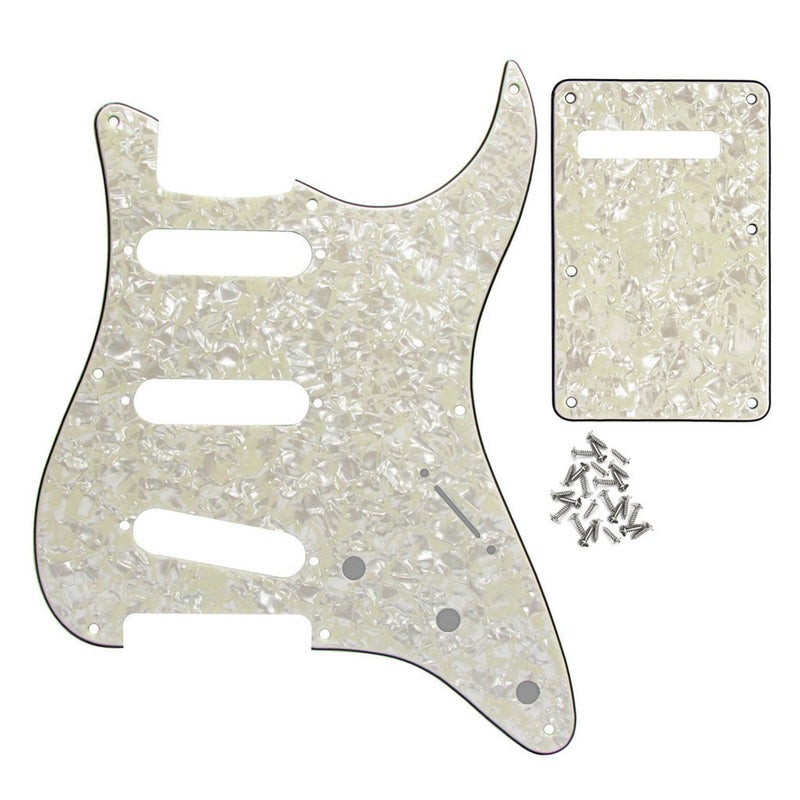 FLEOR SSS 8 Hole Vintage ST Pickguard Guitar Back Plate with Screw for Vintage ST Style Guitar Parts, 4Ply Aged Pearl - Image 1